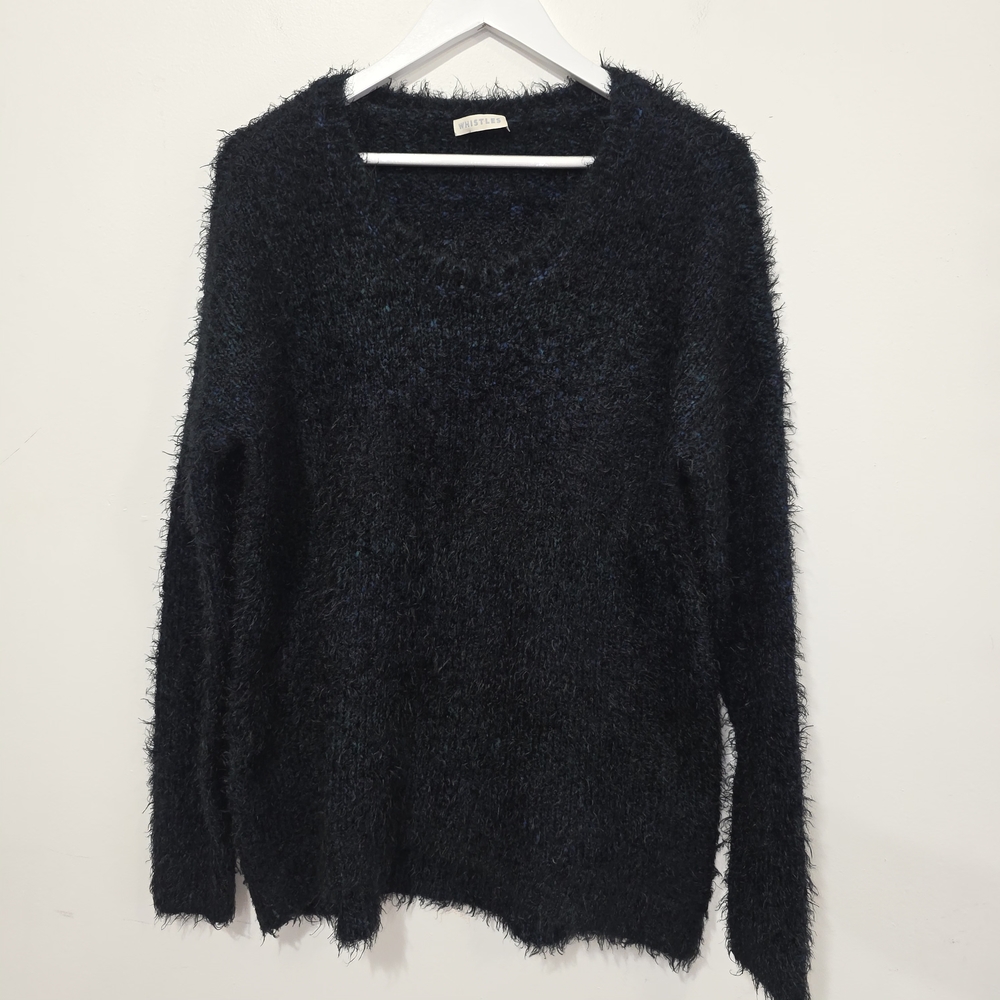 Whistles Black Fuzzy Scoop Neck Sweater